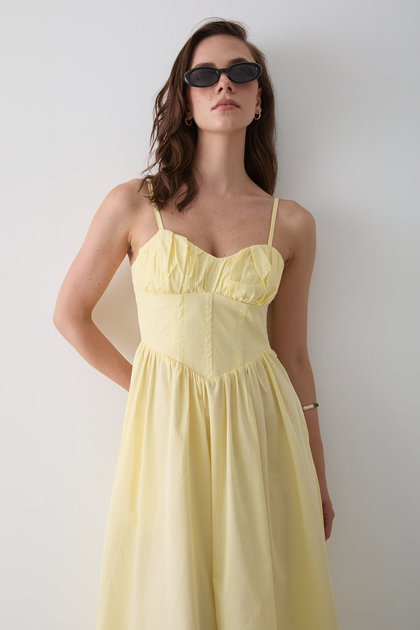 Sarı Bel Detaylı Poplin Elbise - 2001