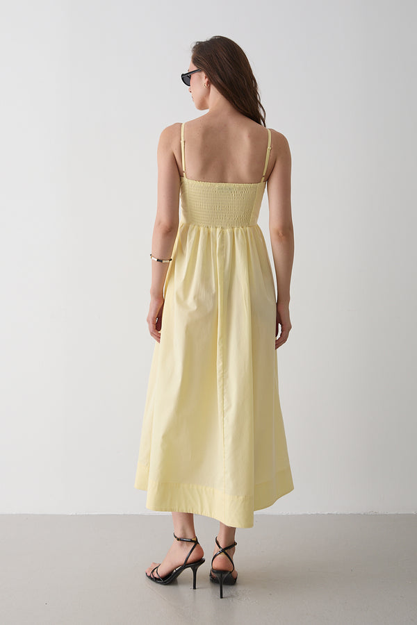 Sarı Bel Detaylı Poplin Elbise - 2001