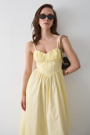 Sarı Bel Detaylı Poplin Elbise - 2001