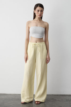 Sarı Beli Lastikli Pamuklu Keten Pantolon