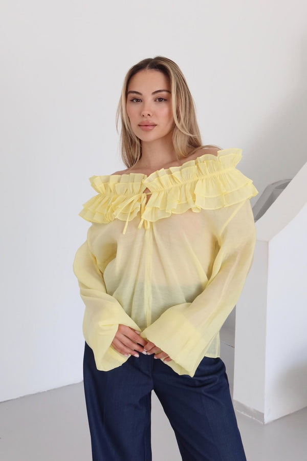 Sarı Fırfırlı Tasarım Bluz