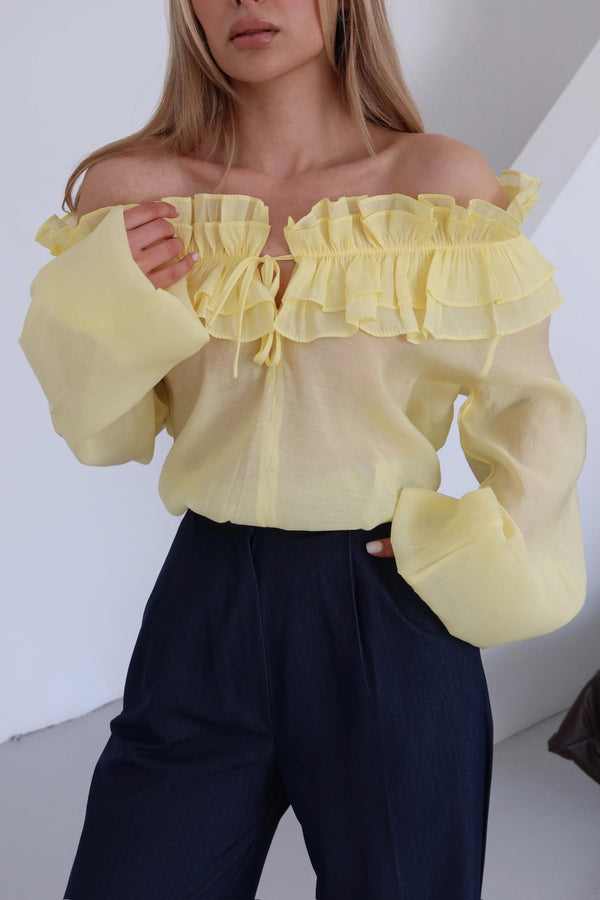 Sarı Fırfırlı Tasarım Bluz