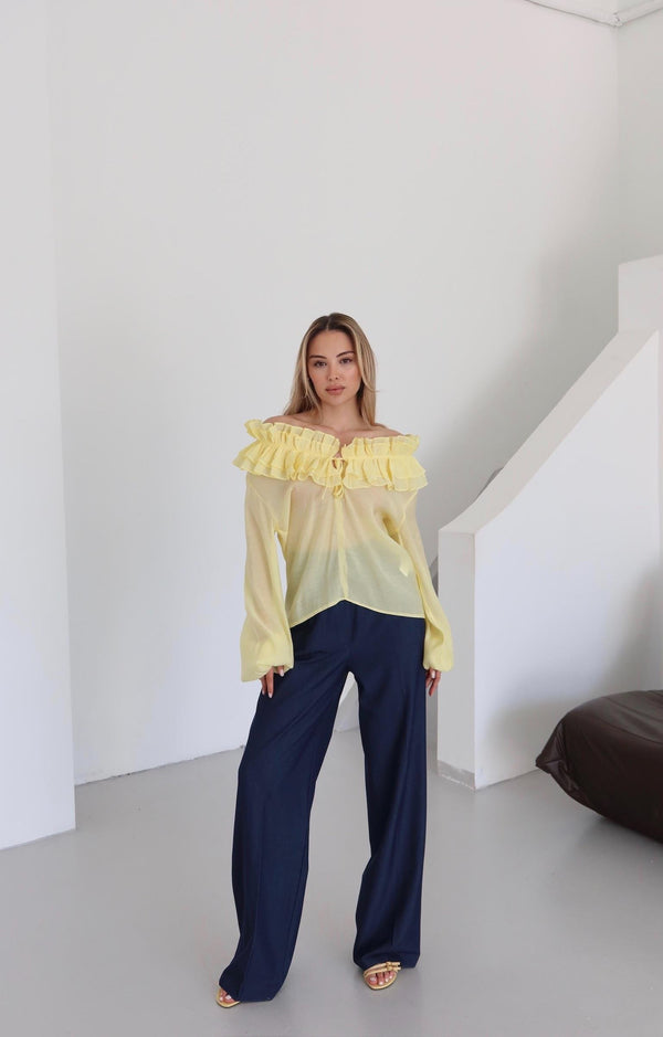 Sarı Fırfırlı Tasarım Bluz