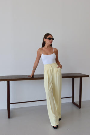 Sarı Gold Düğmeli Beli Lastikli Palazzo Pantolon