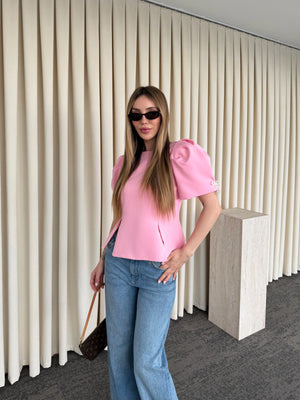 Pembe Kolu İnci Fiyonk Detaylı Bluz - 5001