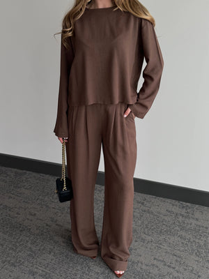 Kahverengi Mermaid Bluz Pantolon Takım - 8760