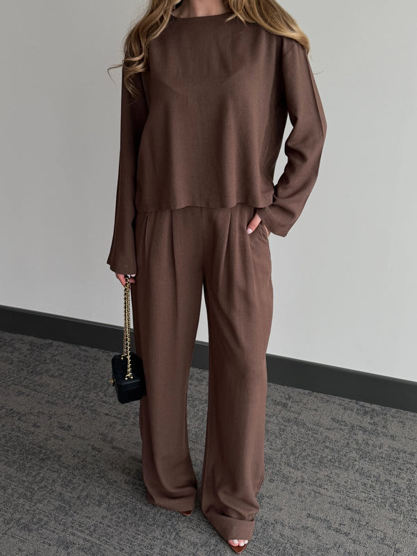 Kahverengi Mermaid Bluz Pantolon Takım - 8760