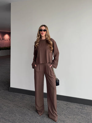 Kahverengi Mermaid Bluz Pantolon Takım - 8760