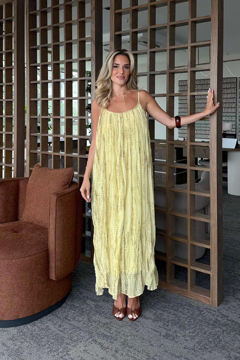 Sarı Renk Geçişli Elbise