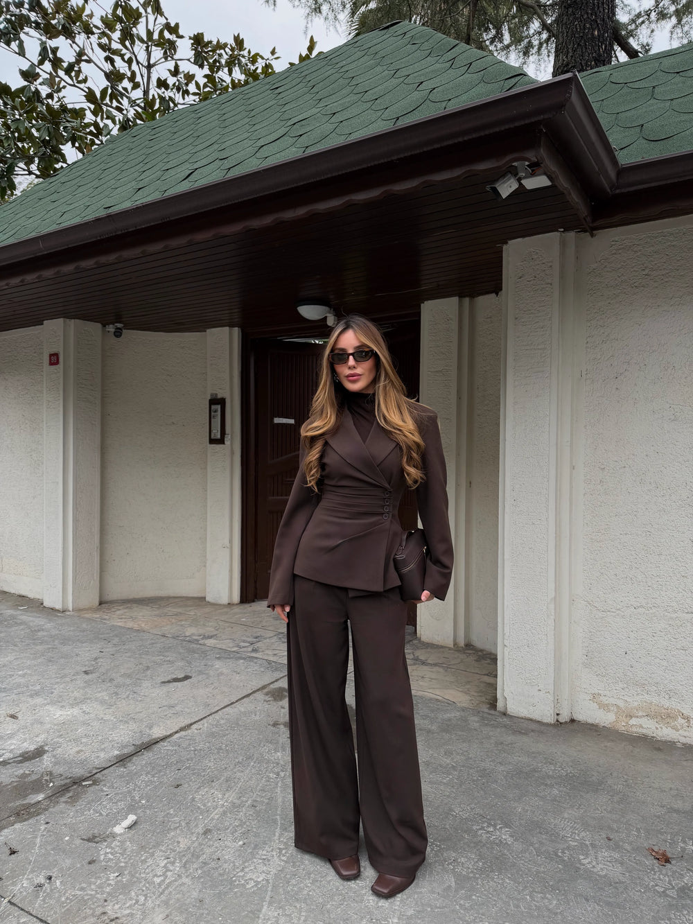 Kahverengi 4 Yan Düğmeli Ceket Pantolon Takım - 202602