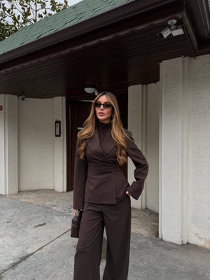 Kahverengi 4 Yan Düğmeli Ceket Pantolon Takım - 202602