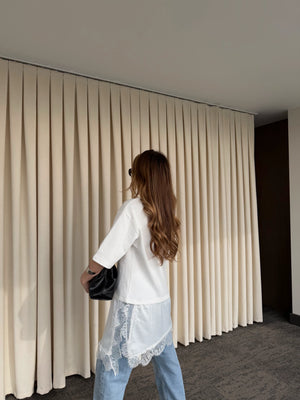 Beyaz Asimetrik Dantelli Bluz - 0771