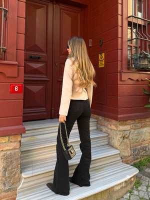 Bej Asimetrik Kesim Kuşaklı Ceket - 3001