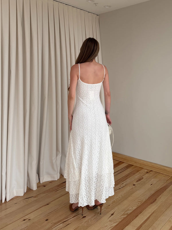 Beyaz Astarlı Dantelli Elbise - 5109