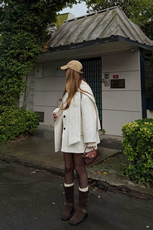 Ekru Atkılı Kaşe Ceket - 25912