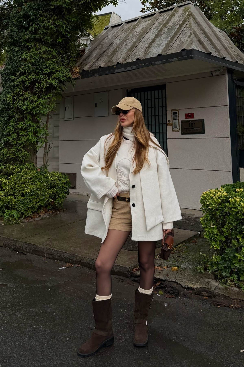 Ekru Atkılı Kaşe Ceket - 25912