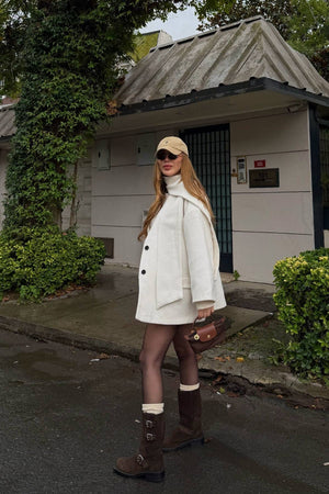 Ekru Atkılı Kaşe Ceket - 25912