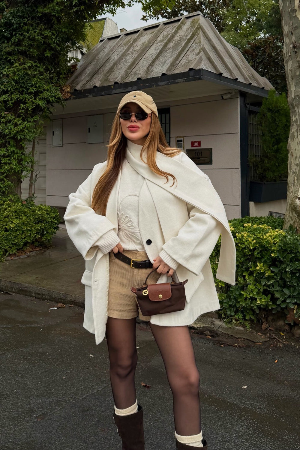 Ekru Atkılı Kaşe Ceket - 25912