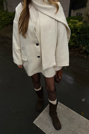 Ekru Atkılı Kaşe Ceket - 25912