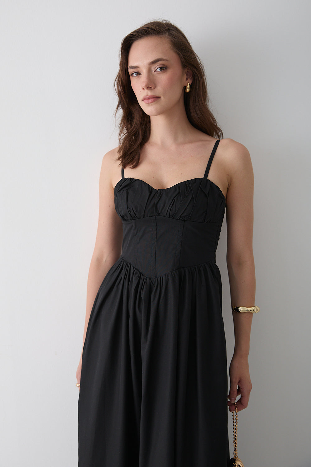 Siyah Bel Detaylı Poplin Elbise - 2001