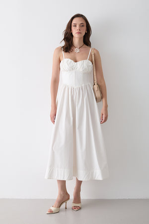 Beyaz Bel Detaylı Poplin Elbise - 2001