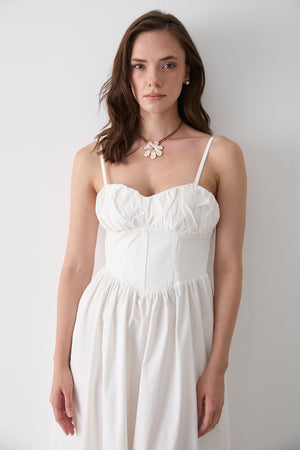 Beyaz Bel Detaylı Poplin Elbise - 2001