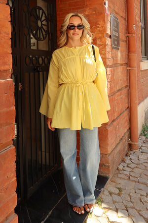 Sarı Bel Detaylı Vual Keten Gömlek