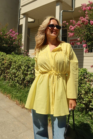 Sarı Bel Detaylı Vual Keten Gömlek