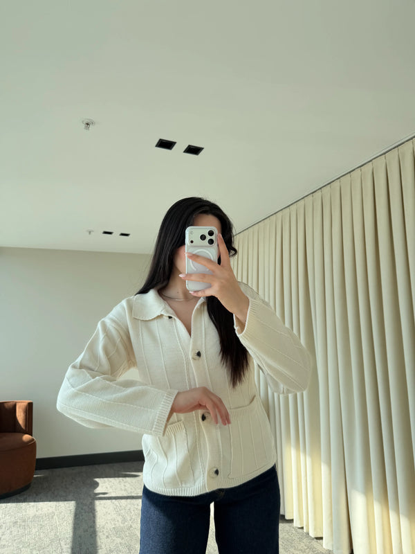 Ekru Büyük Cepli Hırka - 9011