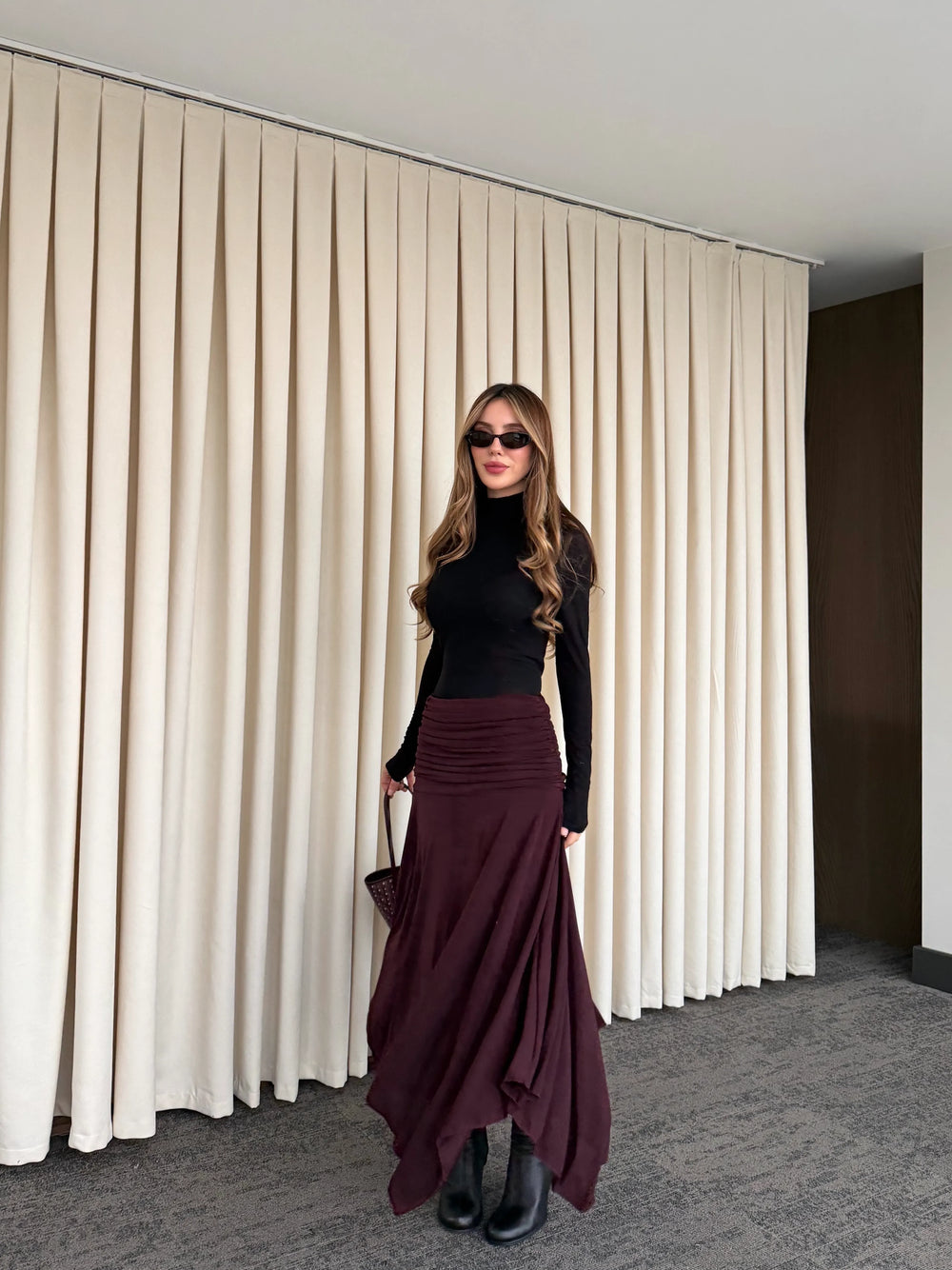 Mürdüm Büzgü Kemerli Etek - 3366