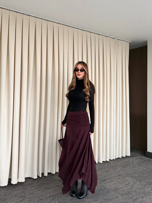 Mürdüm Büzgü Kemerli Etek - 3366