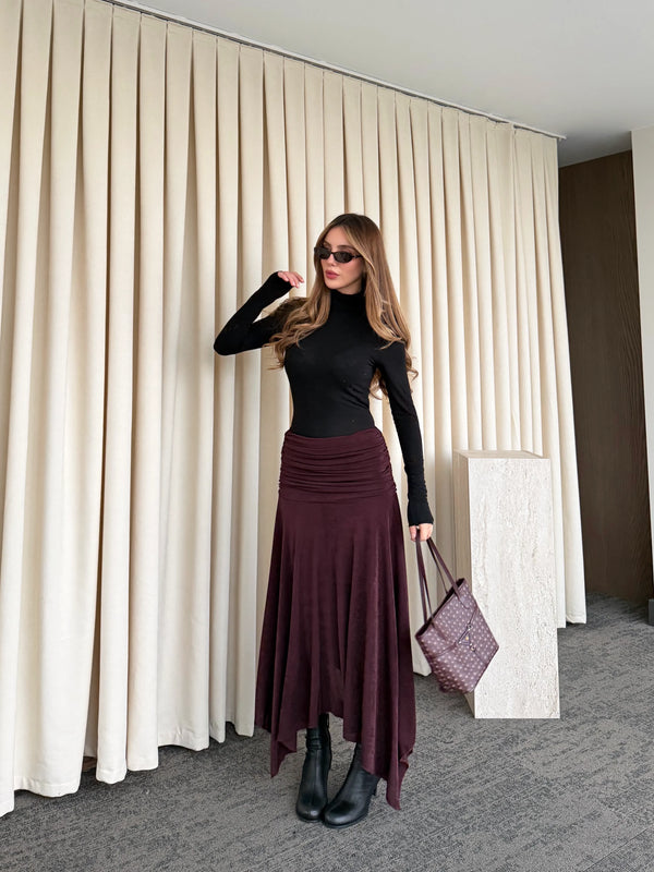 Mürdüm Büzgü Kemerli Etek - 3366