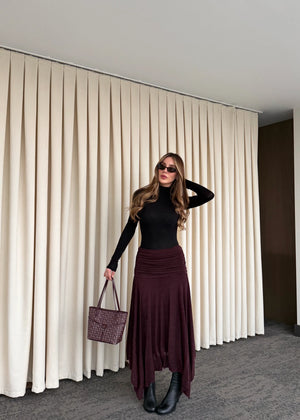 Mürdüm Büzgü Kemerli Etek - 3366