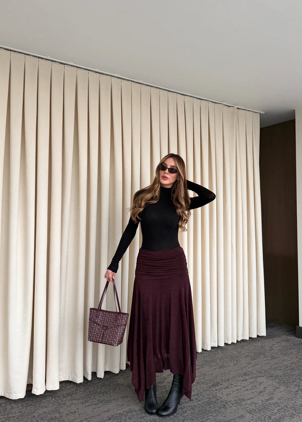 Mürdüm Büzgü Kemerli Etek - 3366