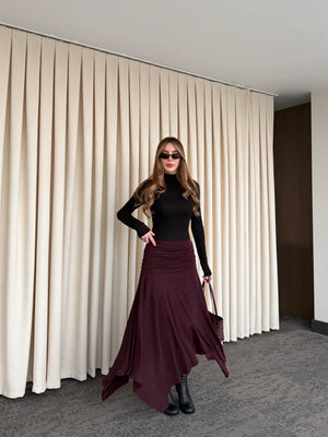 Mürdüm Büzgü Kemerli Etek - 3366