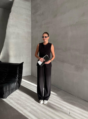 Siyah Camille Klasik Düğmeli Yelek Pantolon Takım