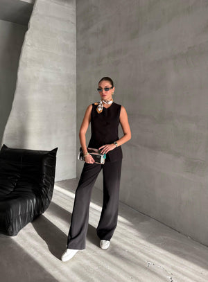 Siyah Camille Klasik Düğmeli Yelek Pantolon Takım