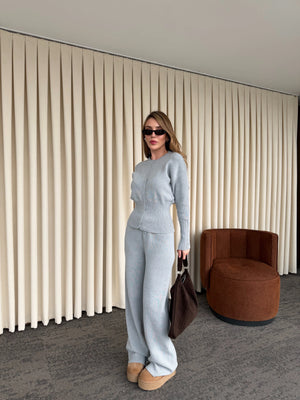 Gri Çıtçıt Düğmeli Triko Takım - 904