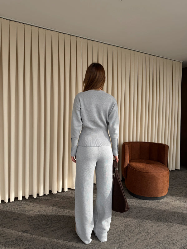 Gri Çıtçıt Düğmeli Triko Takım - 904