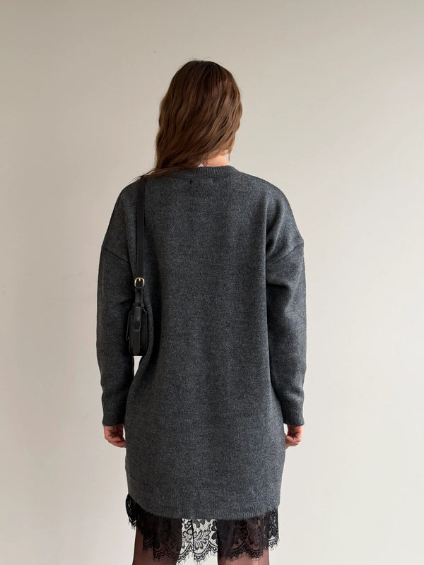 Antrasit Dantelli Kısa Triko Elbise - 251008