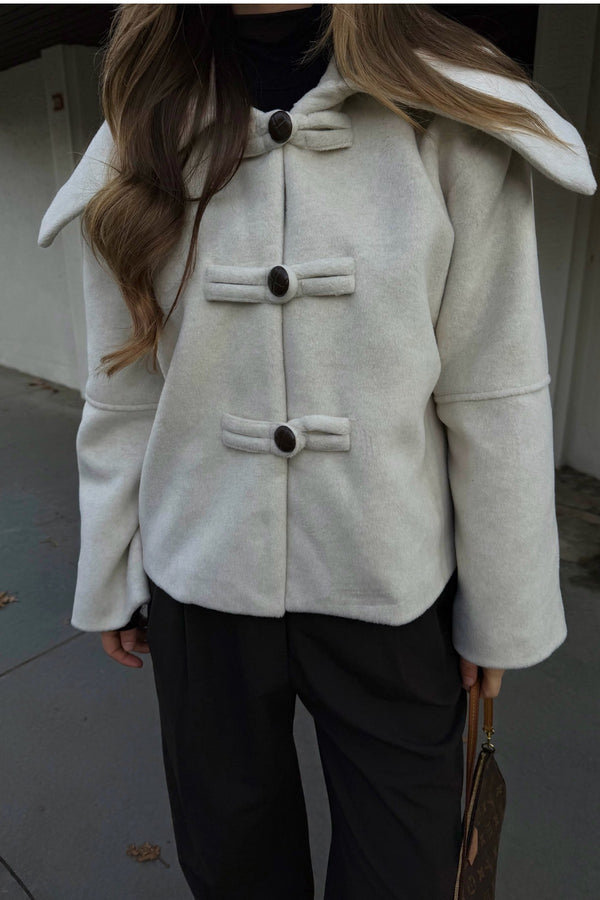 Taş Düğme Detaylı Kısa Kaşe Ceket - 7675