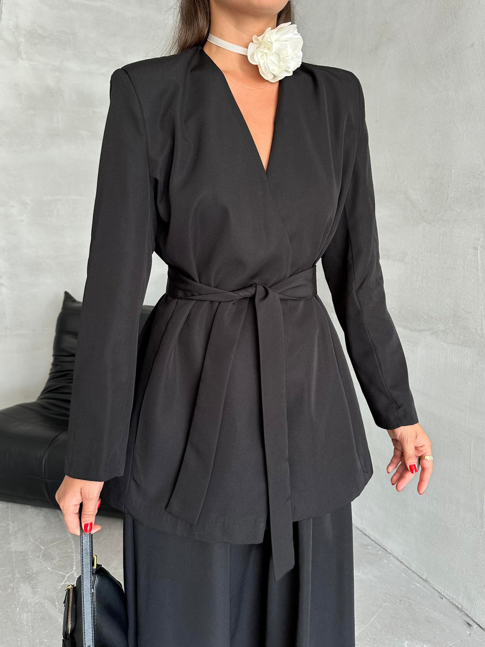 Siyah Elegant Kuşaklı Ceket