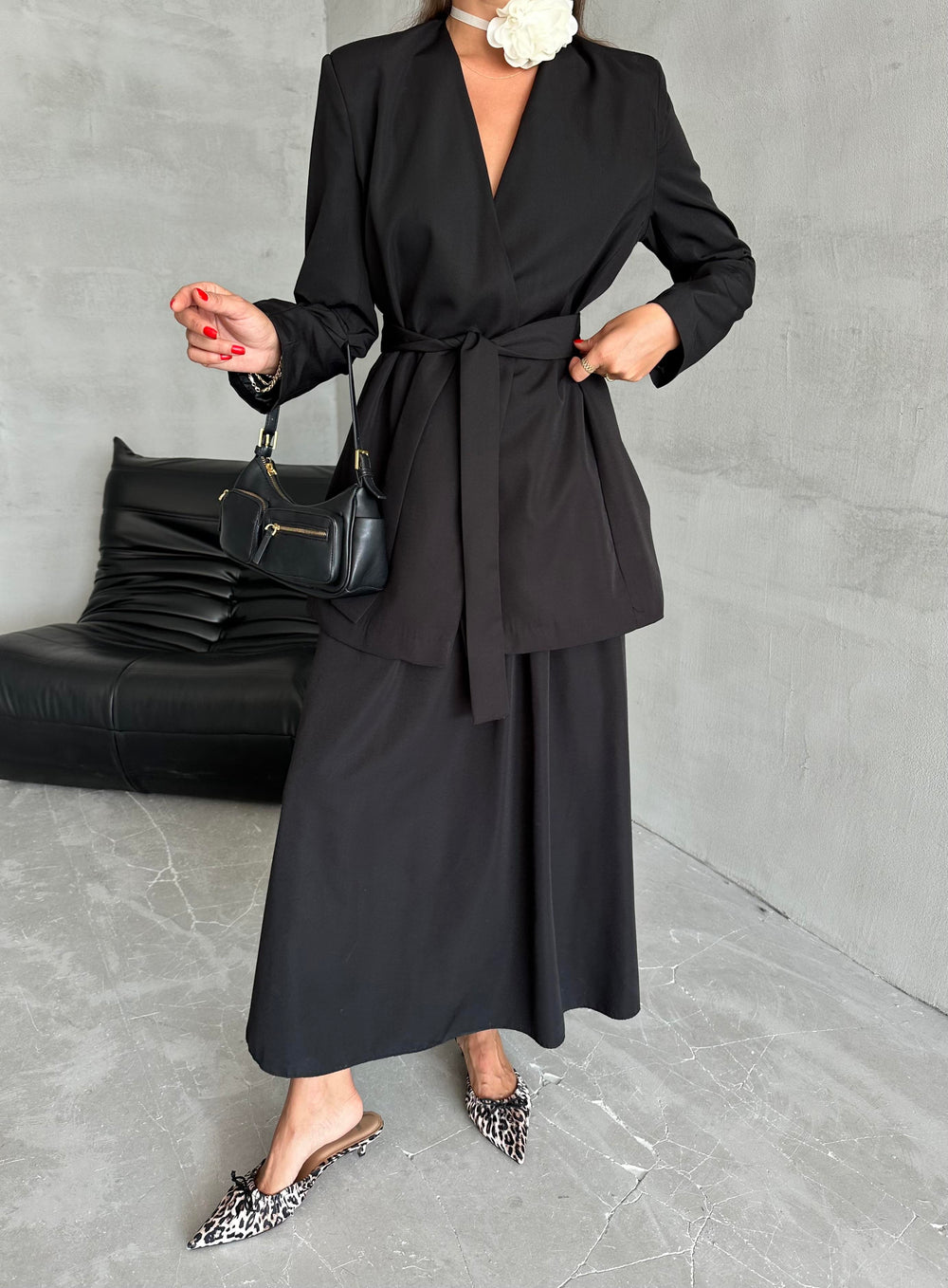 Siyah Elegant Kuşaklı Ceket