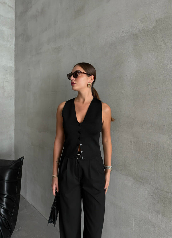 Siyah Elenor Çıtçıt Düğmeli Triko Yelek