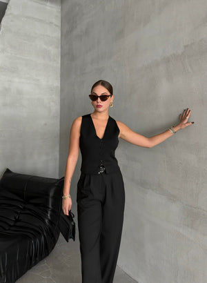 Siyah Elenor Çıtçıt Düğmeli Triko Yelek