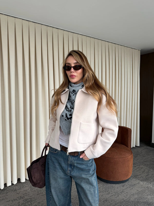 Taş Fermuarlı Süet Ceket - 00664