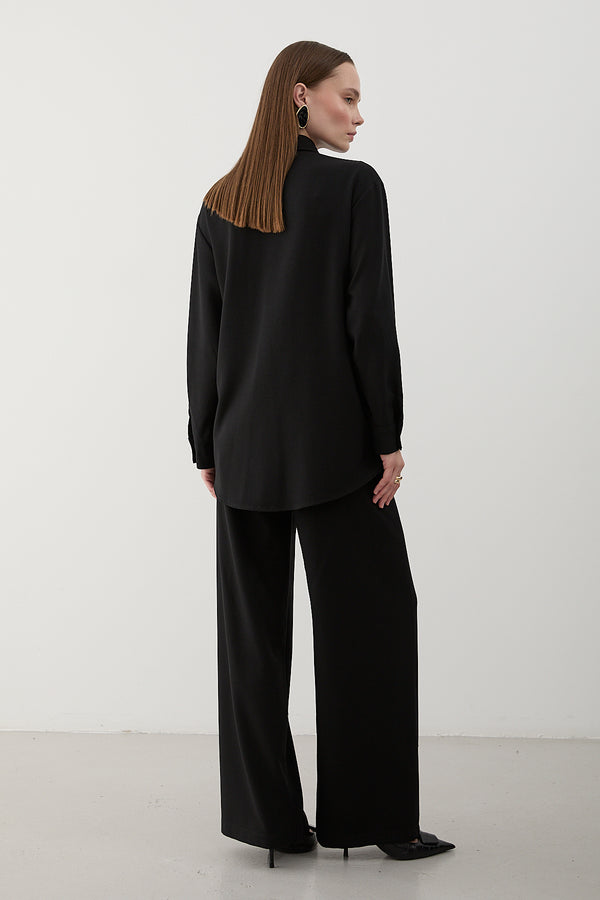 Siyah Gold Aksesuar Düğmeli Gömlek Pantolon Takım - 8856