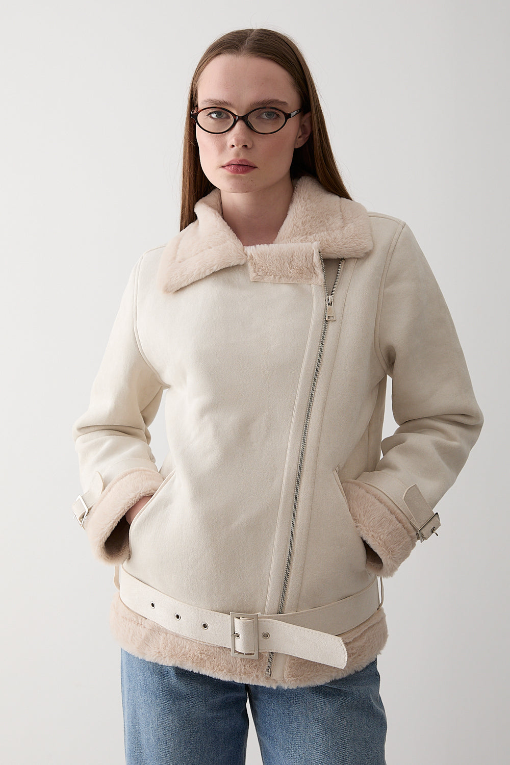 Ekru İçi Kürklü Mont