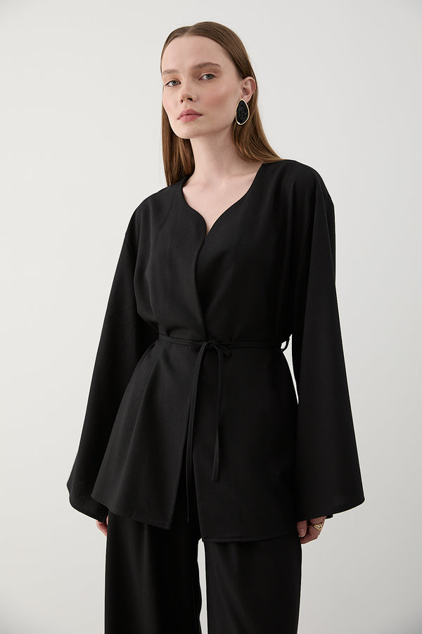 Siyah İpli Kimono Takım - 8864