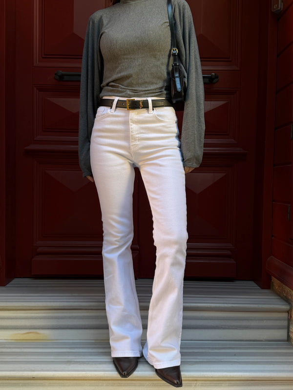 Beyaz İspanyol Paça Jean - 2106